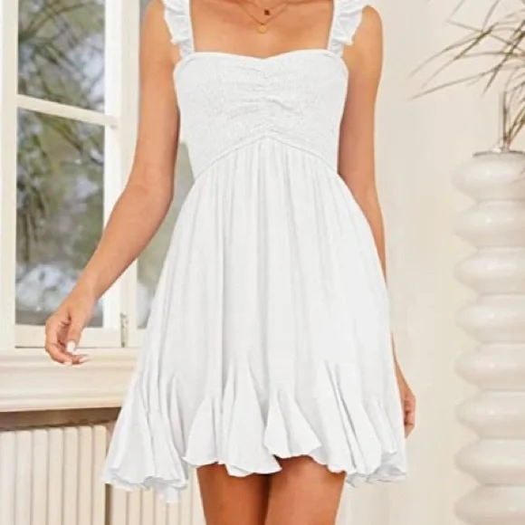 rose gold dress malaysia Baxter Cotton Gold Button Mini Dress | White | Graduation main image 1